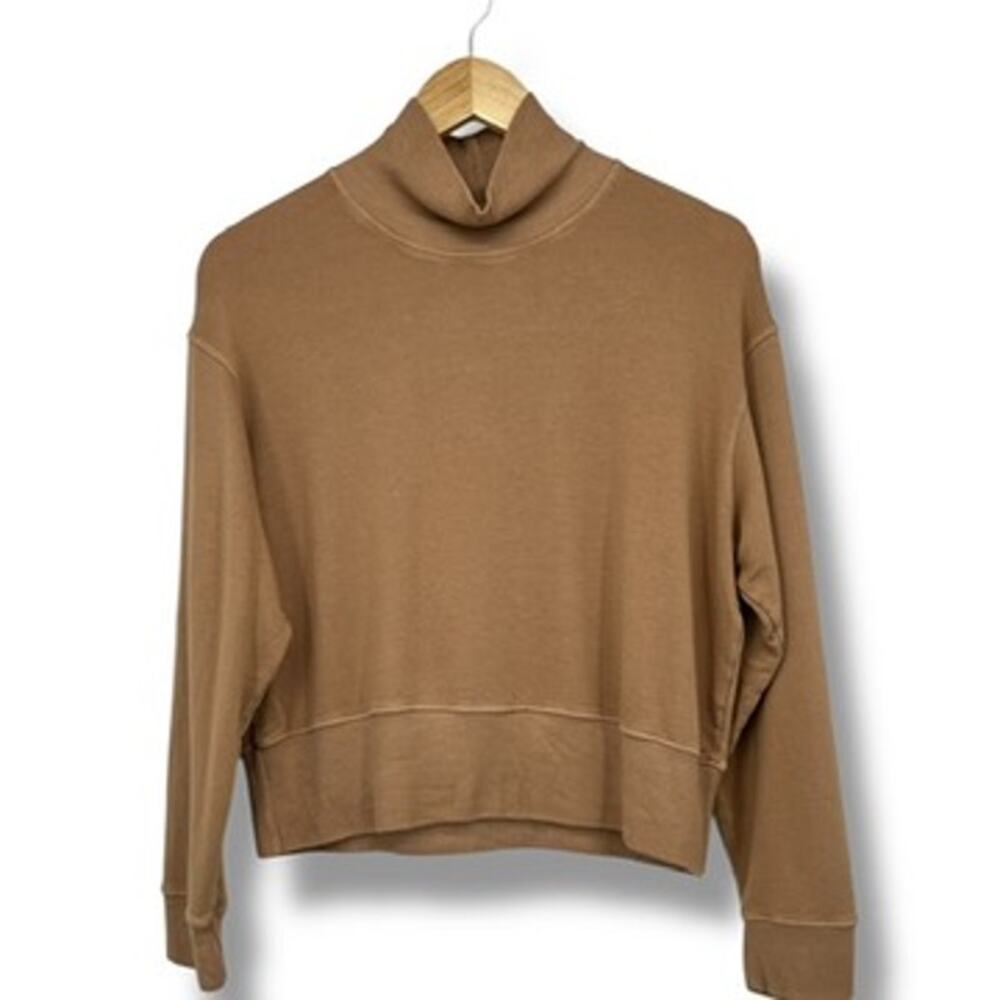 Monrow Supersoft Fleece Mock Neck Slouchy Sweatshirt Camel Brown Women's‎ M